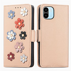 Custodia Portafoglio In Pelle Fiori Cover con Supporto S02D per Xiaomi Redmi A2 Khaki