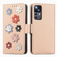 Custodia Portafoglio In Pelle Fiori Cover con Supporto S02D per Xiaomi Redmi K50 Ultra 5G Khaki