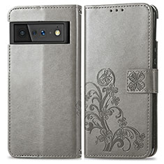 Custodia Portafoglio In Pelle Fiori Cover con Supporto S03D per Google Pixel 6 5G Grigio