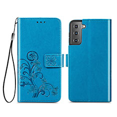 Custodia Portafoglio In Pelle Fiori Cover con Supporto S03D per Samsung Galaxy S21 5G Blu