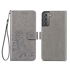 Custodia Portafoglio In Pelle Fiori Cover con Supporto S03D per Samsung Galaxy S21 5G Grigio