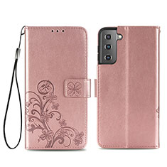 Custodia Portafoglio In Pelle Fiori Cover con Supporto S03D per Samsung Galaxy S21 5G Rosa