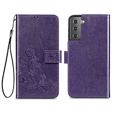 Custodia Portafoglio In Pelle Fiori Cover con Supporto S03D per Samsung Galaxy S24 5G Viola