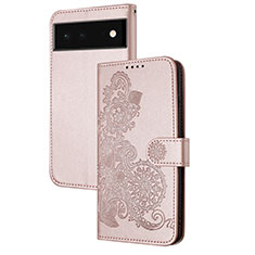 Custodia Portafoglio In Pelle Fiori Cover con Supporto Y01X per Google Pixel 6 5G Oro Rosa