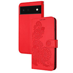 Custodia Portafoglio In Pelle Fiori Cover con Supporto Y01X per Google Pixel 6 5G Rosso