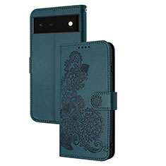 Custodia Portafoglio In Pelle Fiori Cover con Supporto Y01X per Google Pixel 6 Pro 5G Verde