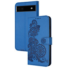 Custodia Portafoglio In Pelle Fiori Cover con Supporto Y01X per Google Pixel 6a 5G Blu