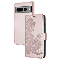 Custodia Portafoglio In Pelle Fiori Cover con Supporto Y01X per Google Pixel 7 Pro 5G Oro Rosa