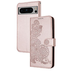 Custodia Portafoglio In Pelle Fiori Cover con Supporto Y01X per Google Pixel 8 Pro 5G Oro Rosa