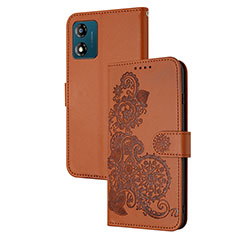 Custodia Portafoglio In Pelle Fiori Cover con Supporto Y01X per Motorola Moto E13 Marrone