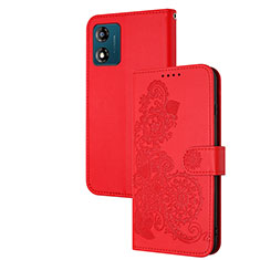 Custodia Portafoglio In Pelle Fiori Cover con Supporto Y01X per Motorola Moto E13 Rosso