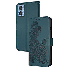 Custodia Portafoglio In Pelle Fiori Cover con Supporto Y01X per Motorola Moto E22 Verde