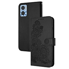 Custodia Portafoglio In Pelle Fiori Cover con Supporto Y01X per Motorola Moto E22i Nero