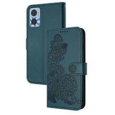 Custodia Portafoglio In Pelle Fiori Cover con Supporto Y01X per Motorola Moto E22i Verde