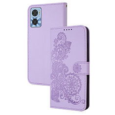 Custodia Portafoglio In Pelle Fiori Cover con Supporto Y01X per Motorola Moto E22i Viola