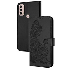 Custodia Portafoglio In Pelle Fiori Cover con Supporto Y01X per Motorola Moto E40 Nero