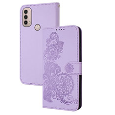 Custodia Portafoglio In Pelle Fiori Cover con Supporto Y01X per Motorola Moto E40 Viola