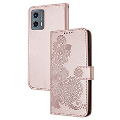 Custodia Portafoglio In Pelle Fiori Cover con Supporto Y01X per Motorola Moto G 5G (2023) Oro Rosa