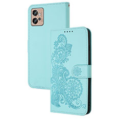 Custodia Portafoglio In Pelle Fiori Cover con Supporto Y01X per Motorola Moto G32 Azzurro