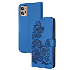 Custodia Portafoglio In Pelle Fiori Cover con Supporto Y01X per Motorola Moto G32 Blu