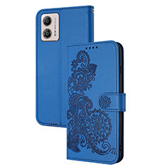 Custodia Portafoglio In Pelle Fiori Cover con Supporto Y01X per Motorola Moto G53 5G Blu