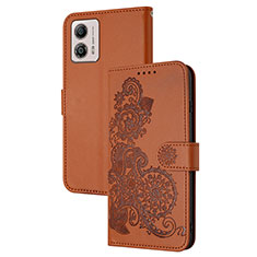 Custodia Portafoglio In Pelle Fiori Cover con Supporto Y01X per Motorola Moto G53 5G Marrone