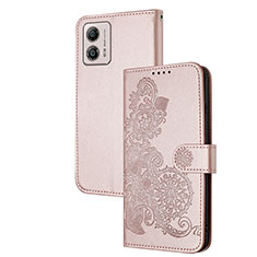 Custodia Portafoglio In Pelle Fiori Cover con Supporto Y01X per Motorola Moto G53 5G Oro Rosa