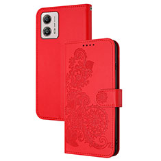 Custodia Portafoglio In Pelle Fiori Cover con Supporto Y01X per Motorola Moto G53 5G Rosso