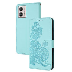 Custodia Portafoglio In Pelle Fiori Cover con Supporto Y01X per Motorola Moto G53y 5G Azzurro