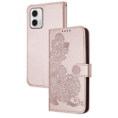 Custodia Portafoglio In Pelle Fiori Cover con Supporto Y01X per Motorola Moto G73 5G Oro Rosa