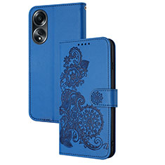 Custodia Portafoglio In Pelle Fiori Cover con Supporto Y01X per Oppo A18 Blu