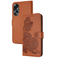 Custodia Portafoglio In Pelle Fiori Cover con Supporto Y01X per Oppo A18 Marrone