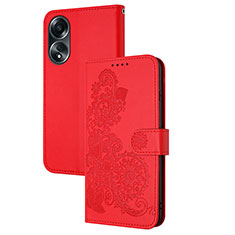 Custodia Portafoglio In Pelle Fiori Cover con Supporto Y01X per Oppo A38 Rosso