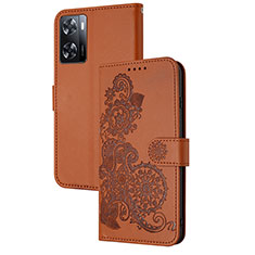 Custodia Portafoglio In Pelle Fiori Cover con Supporto Y01X per Oppo A77s Marrone