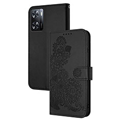 Custodia Portafoglio In Pelle Fiori Cover con Supporto Y01X per Oppo A77s Nero