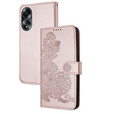 Custodia Portafoglio In Pelle Fiori Cover con Supporto Y01X per Oppo A78 4G Oro Rosa