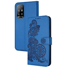 Custodia Portafoglio In Pelle Fiori Cover con Supporto Y01X per Oppo A94 5G Blu