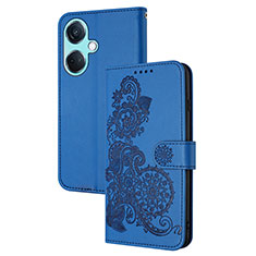 Custodia Portafoglio In Pelle Fiori Cover con Supporto Y01X per Oppo K11 5G Blu