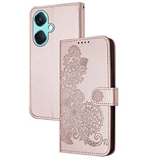 Custodia Portafoglio In Pelle Fiori Cover con Supporto Y01X per Oppo K11 5G Oro Rosa