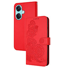 Custodia Portafoglio In Pelle Fiori Cover con Supporto Y01X per Oppo K11 5G Rosso