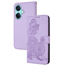 Custodia Portafoglio In Pelle Fiori Cover con Supporto Y01X per Oppo K11 5G Viola