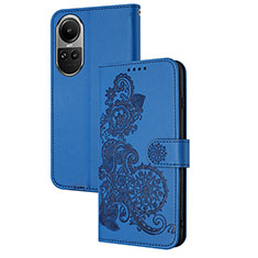 Custodia Portafoglio In Pelle Fiori Cover con Supporto Y01X per Oppo Reno10 Pro 5G Blu