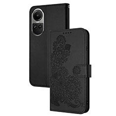 Custodia Portafoglio In Pelle Fiori Cover con Supporto Y01X per Oppo Reno10 Pro 5G Nero