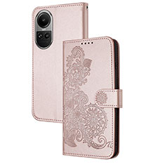 Custodia Portafoglio In Pelle Fiori Cover con Supporto Y01X per Oppo Reno10 Pro 5G Oro Rosa