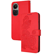 Custodia Portafoglio In Pelle Fiori Cover con Supporto Y01X per Oppo Reno10 Pro 5G Rosso