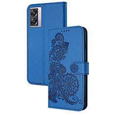 Custodia Portafoglio In Pelle Fiori Cover con Supporto Y01X per Realme V23 5G Blu