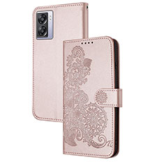 Custodia Portafoglio In Pelle Fiori Cover con Supporto Y01X per Realme V23 5G Oro Rosa