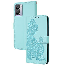 Custodia Portafoglio In Pelle Fiori Cover con Supporto Y01X per Realme V23i 5G Azzurro