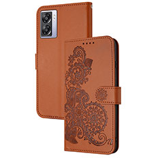 Custodia Portafoglio In Pelle Fiori Cover con Supporto Y01X per Realme V23i 5G Marrone