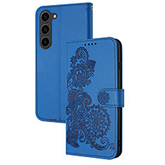 Custodia Portafoglio In Pelle Fiori Cover con Supporto Y01X per Samsung Galaxy S22 5G Blu